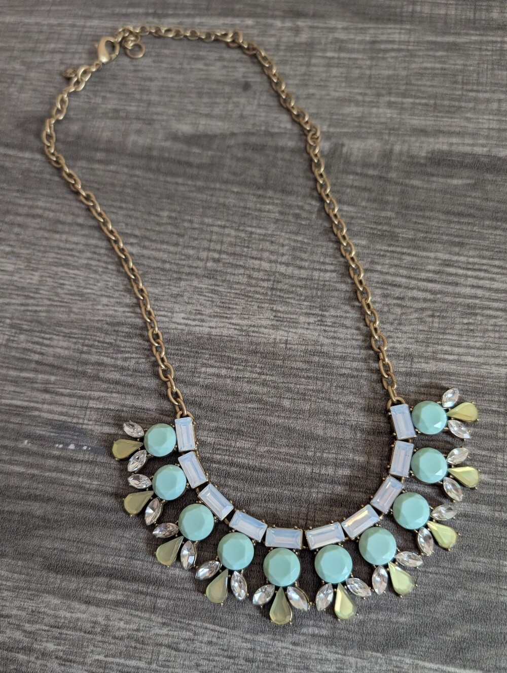 J. Crew Gold-Tone Rhinestone Mint Statement Necklace